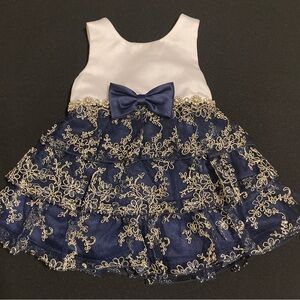Couture Princess Ivory Navy Gold Formal Dress Size 12 Months